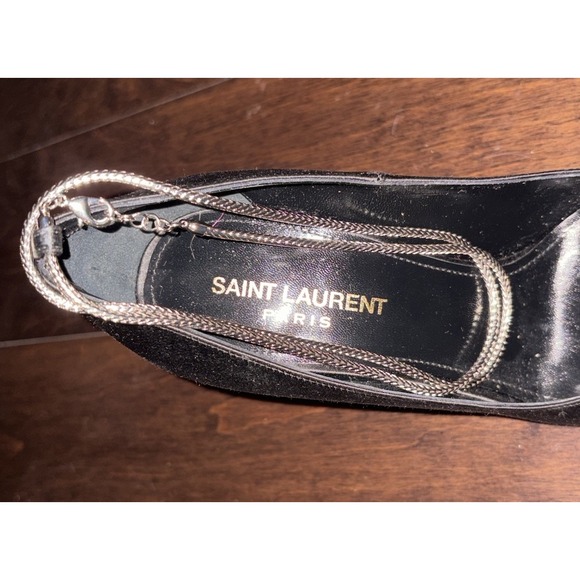 New Saint Laurent Paris Zoe‎ Chain Black Satin Pump  SIZE 36.5 - Picture 7 of 11